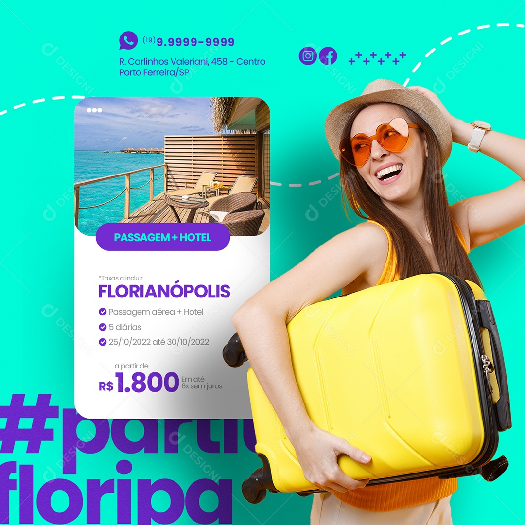 Passagem + Hotel Florianópolis Agência de Turismo Social Media PSD Editável