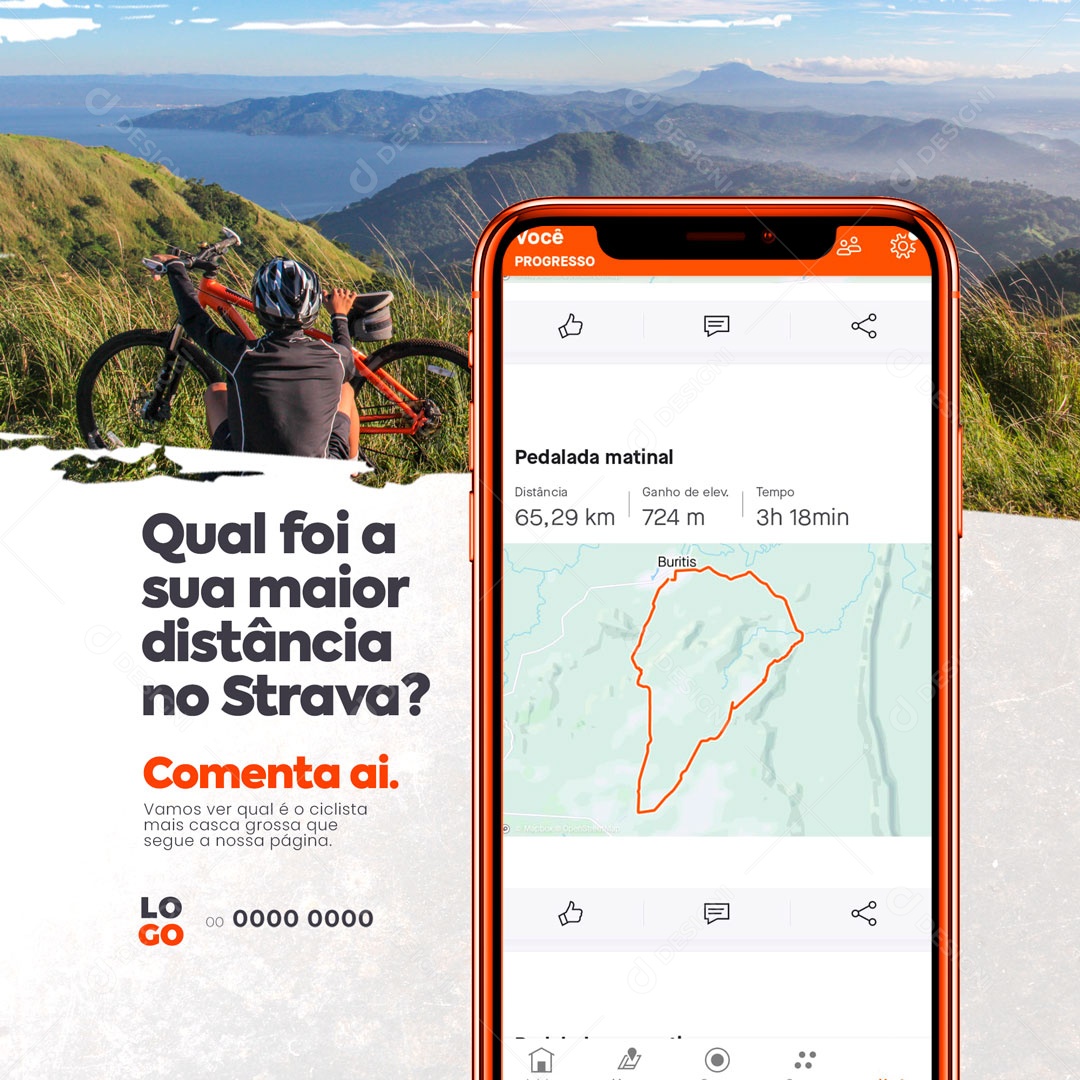 Qual Sua Maior Distância no Strava? Bicicletaria Ciclismo Social Media PSD Editáveç