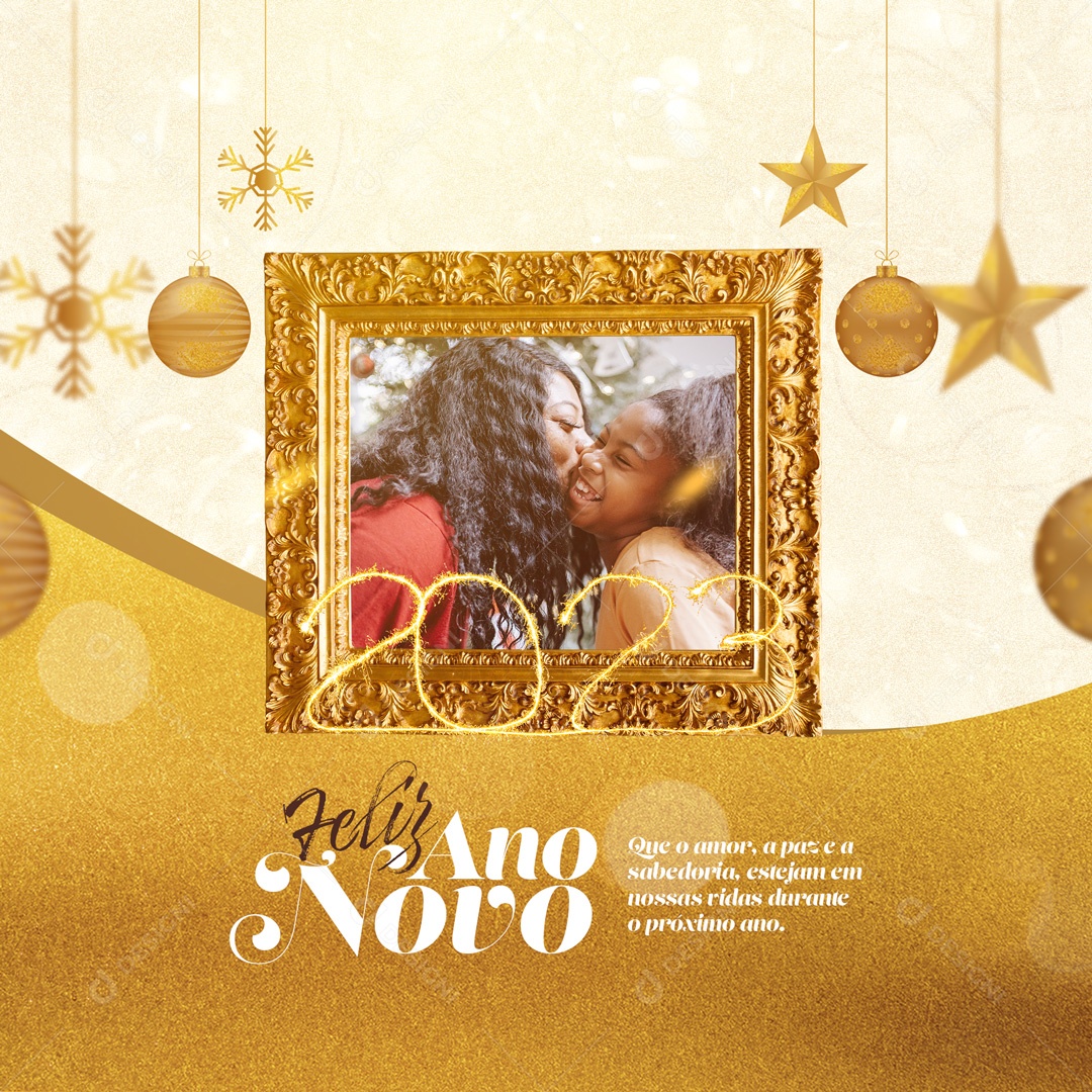 Social Media Happy New Year May Love, Peace and Wisdom Be in Our Lives Editable PSD