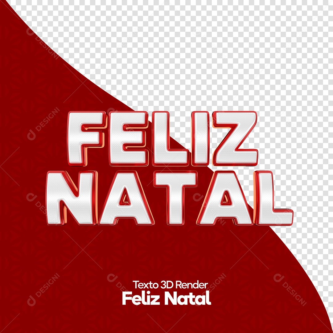 Feliz Natal Texto 3D Branco e Vermelho para Composição PSD