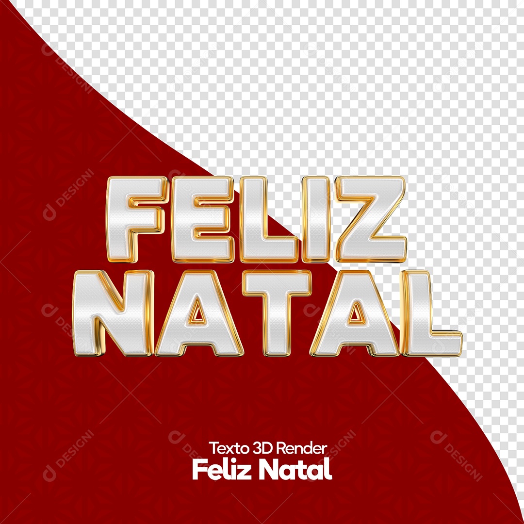 Feliz Natal Texto 3D Branco e Dourado para Composição PSD