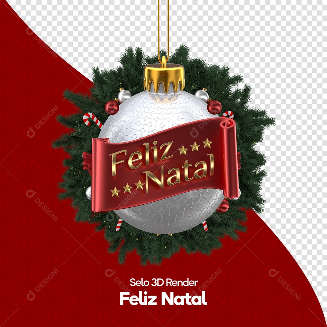 Feliz Natal Selo 3D para Composição PSD
