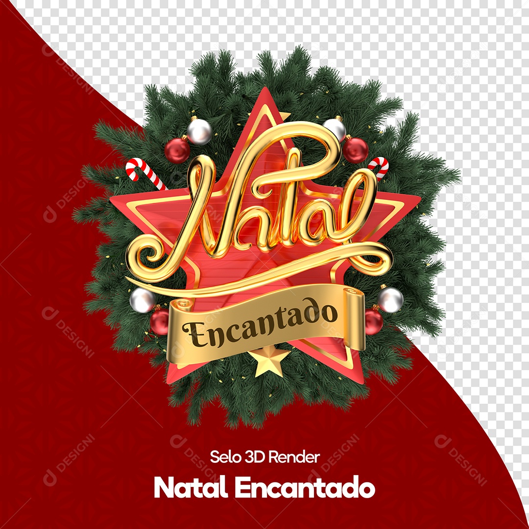 Natal Encantado Selo 3D para Composição PSD