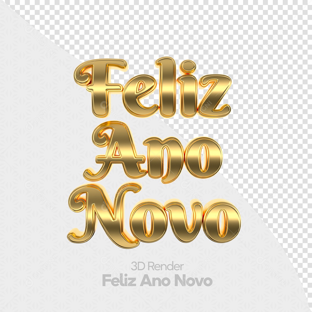 Feliz Ano Novo Texto 3D Dourado para Composição PSD
