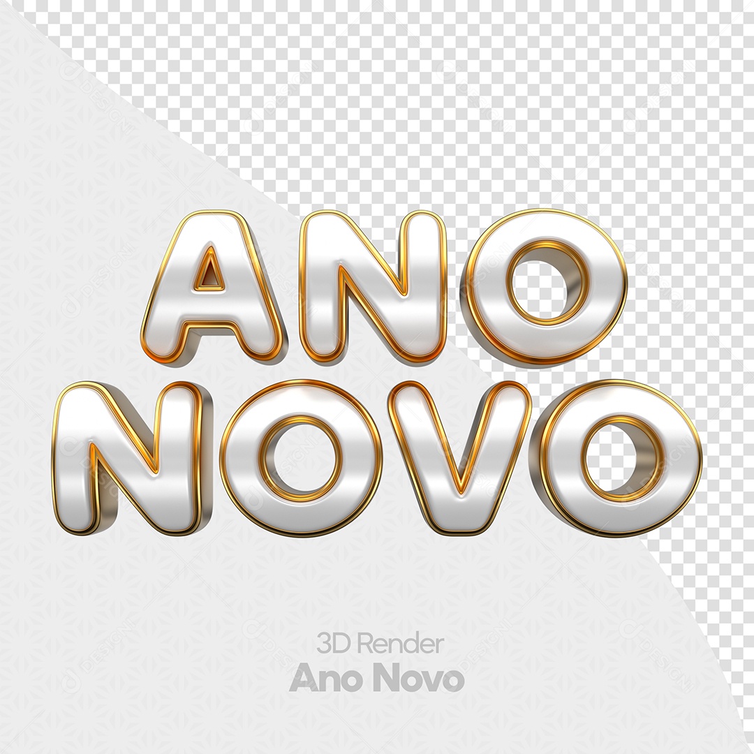 Ano Novo Texto 3D Prata e Dourado para Composição PSD