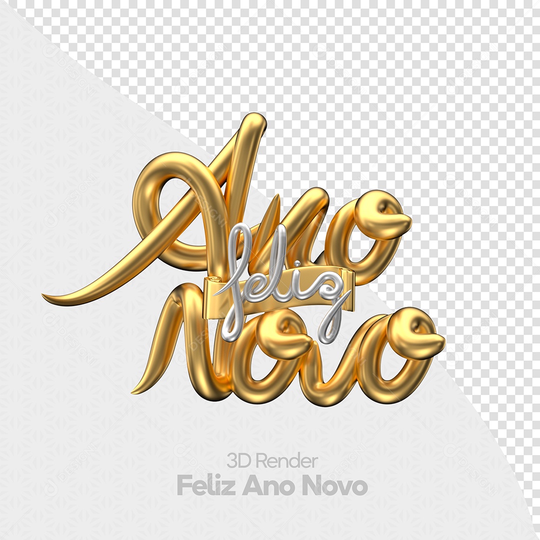Feliz Ano Novo Texto 3D Dourado para Composição PSD