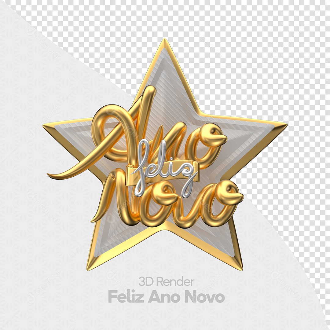 Feliz Ano Novo Selo 3D para Composição PSD