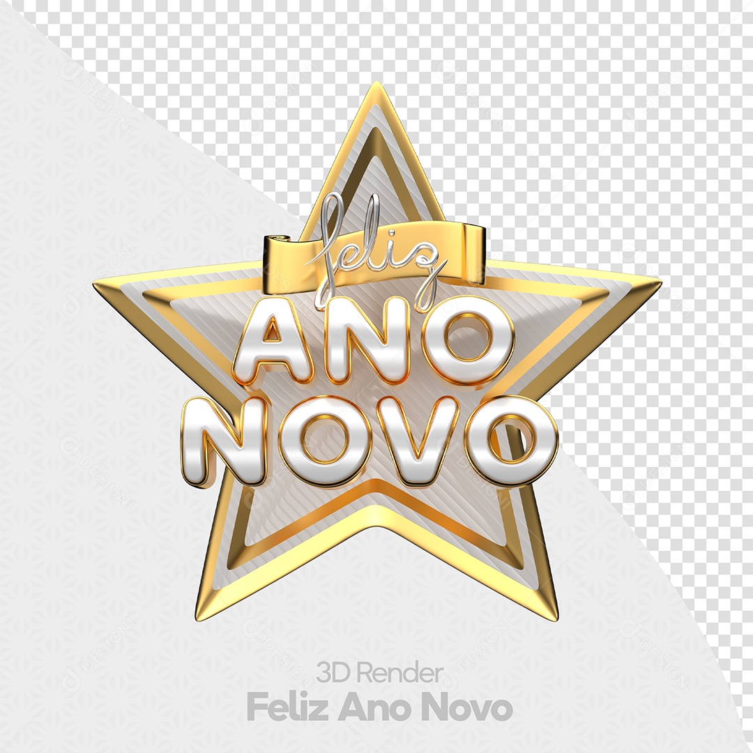 Feliz Ano Novo Selo 3D para Composição PSD