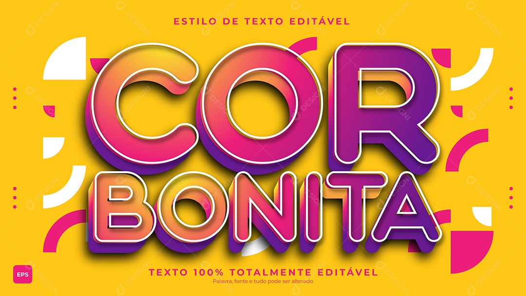 Efeito de Texto Cor Bonita Fundo Amarelo Vetor EPS Editável