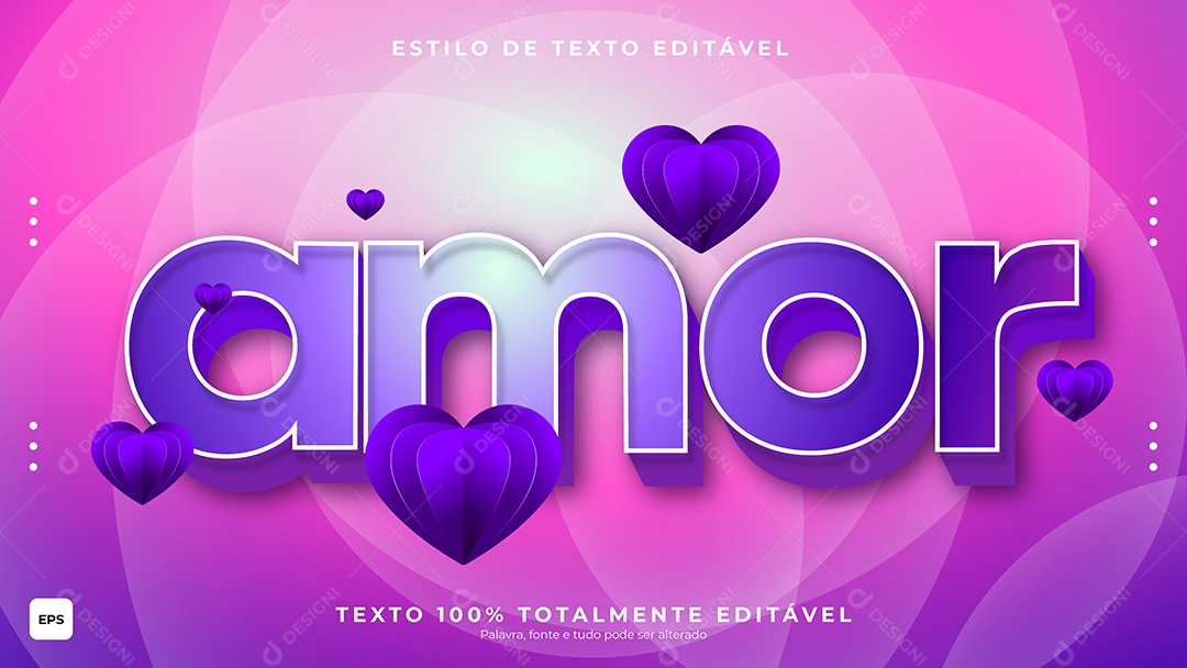 Efeito de Texto Amor Fundo Rosa Vetor EPS Editável