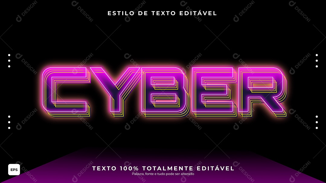 Efeito de Texto Cyber Texto Brilhante Vetor EPS Editável