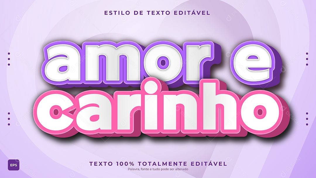 Efeito de Texto Amor e Carinho Vetor EPS Editável