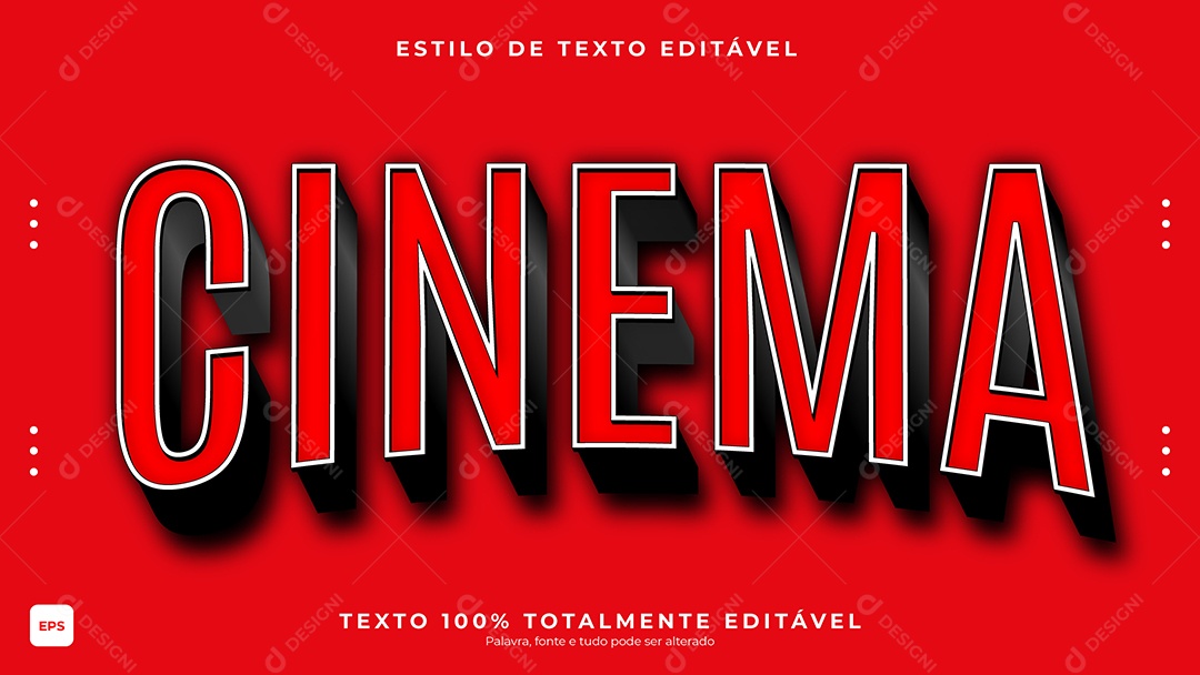 Efeito de Texto Cinema Fundo Vermelho Vetor EPS Editável