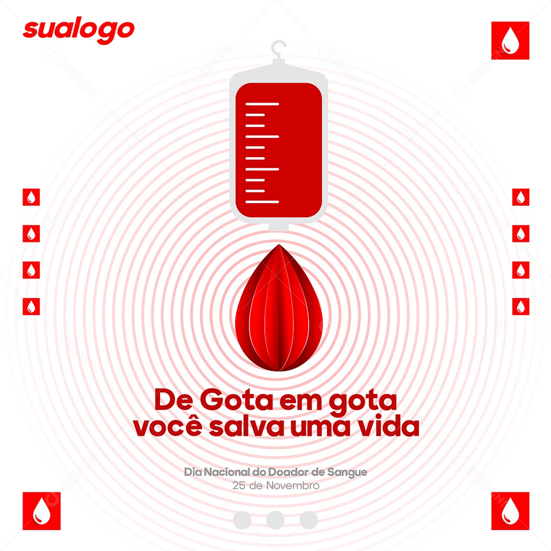 Social Media Dia Nacional do Doador de Sangue 25 de Novembro Vetor EPS Editável