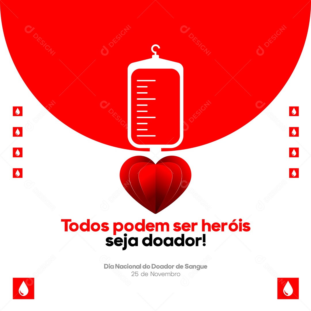 Social Media Dia Nacional do Doador de Sangue 25 de Novembro Vetor EPS Editável