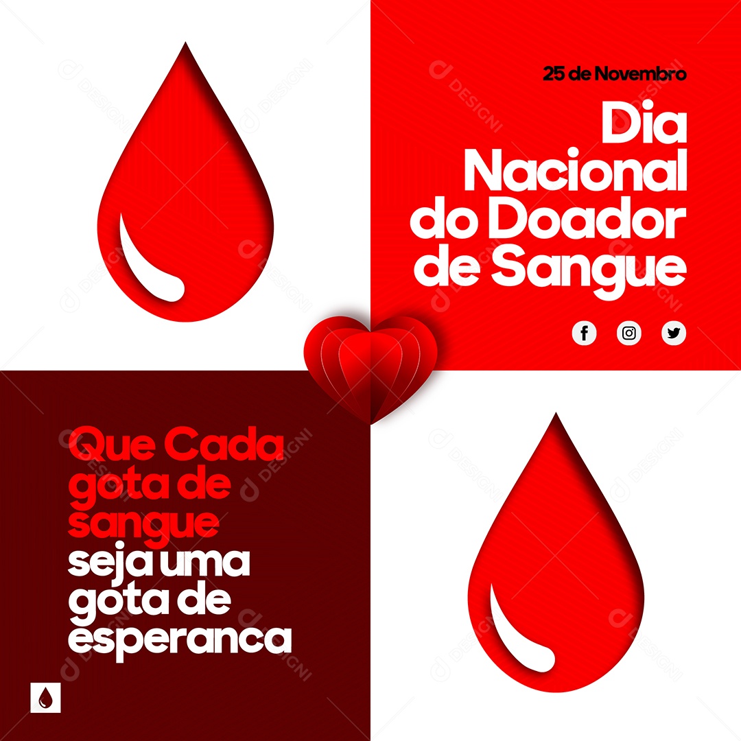 Social Media Dia Nacional do Doador de Sangue 25 de Novembro Vetor EPS Editável