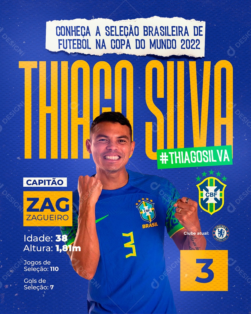 Jogador do Brasil Thiago Silva Copa do Mundo Social Media PSD Editável