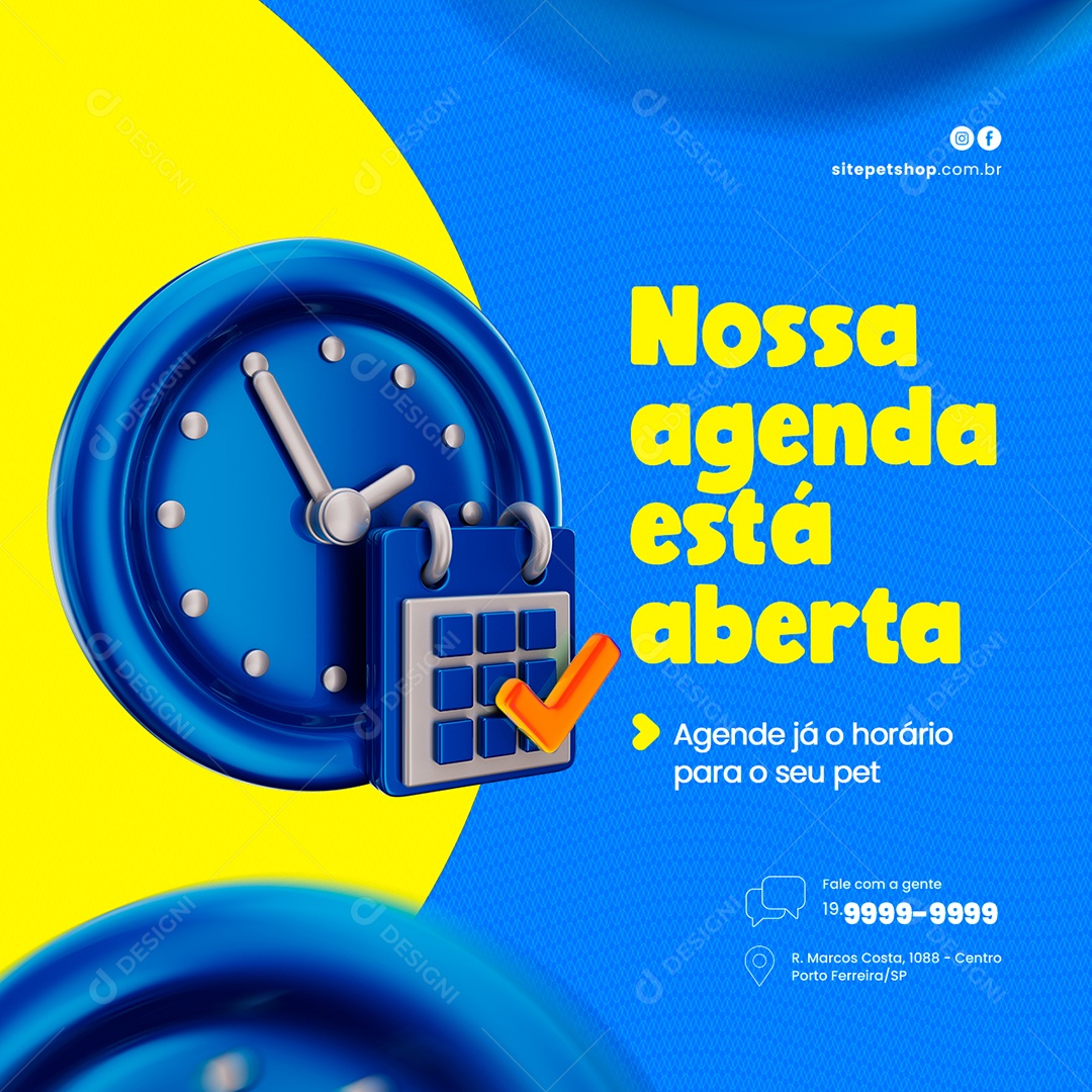 Nossa Agenda Está Aberta Pet Shop Social Media PSD Editável