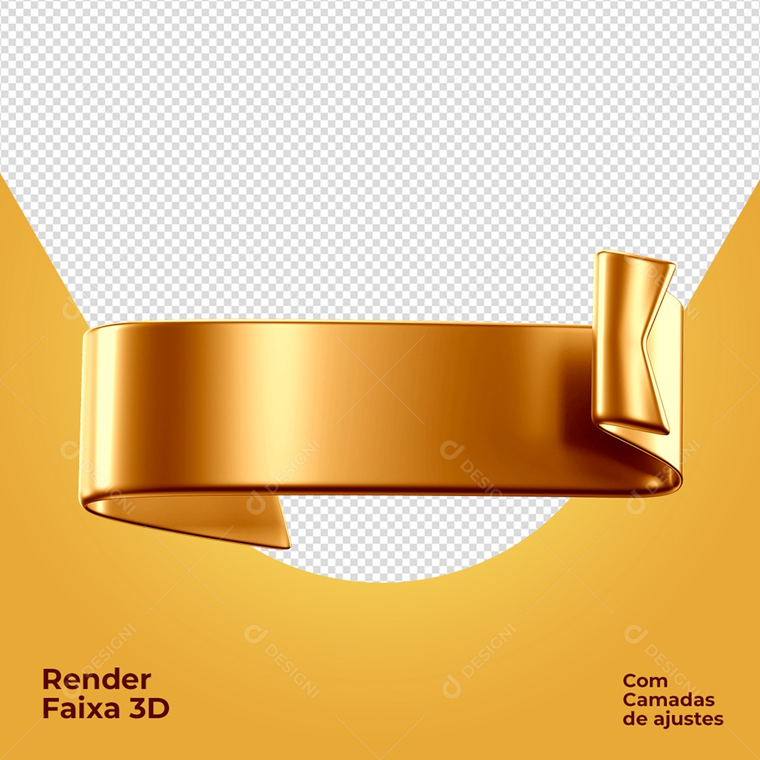 Faixa Dourada Elemento 3D para Composição PSD
