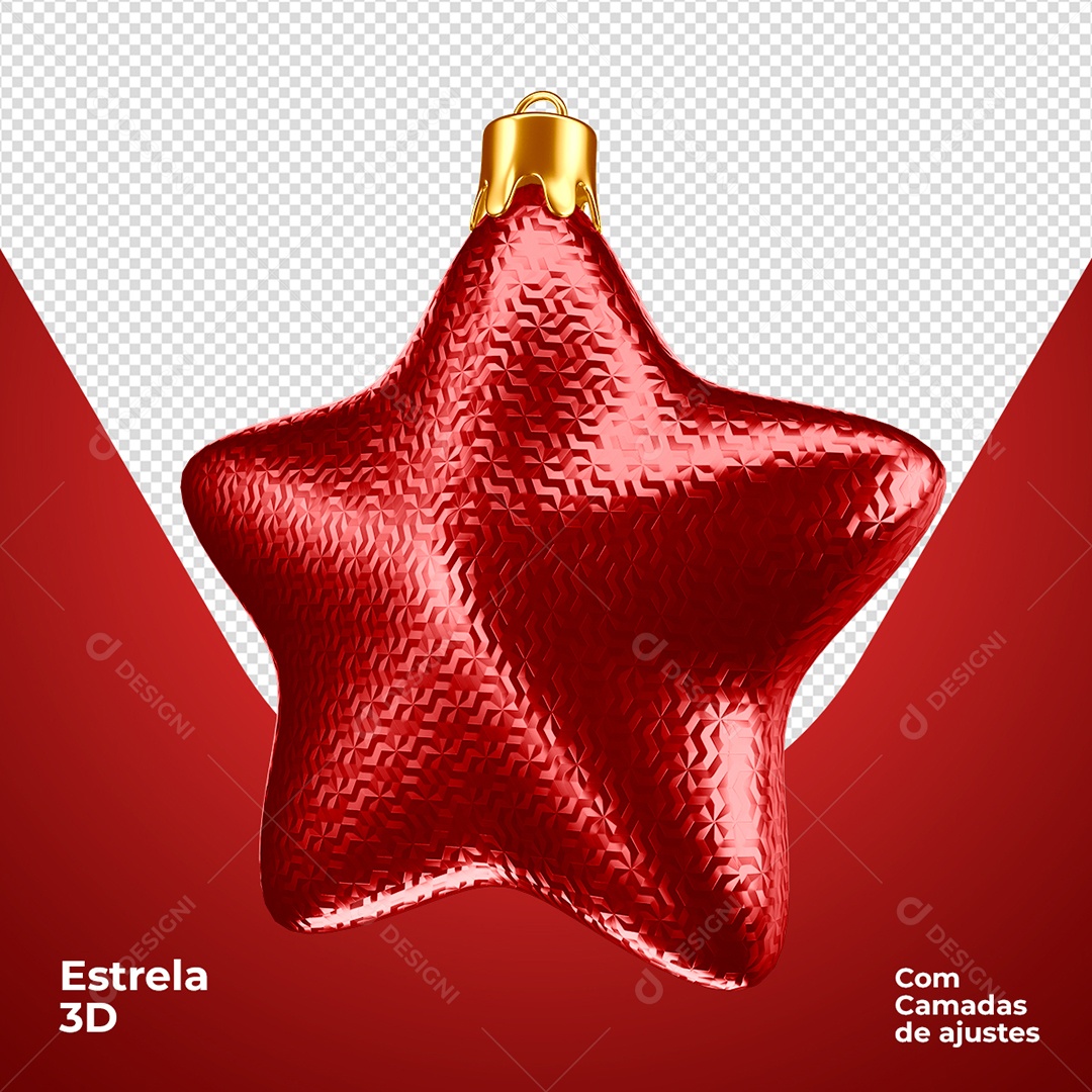 Estrela Vermelha Decoração de Natal Elemento 3D para Composição PSD