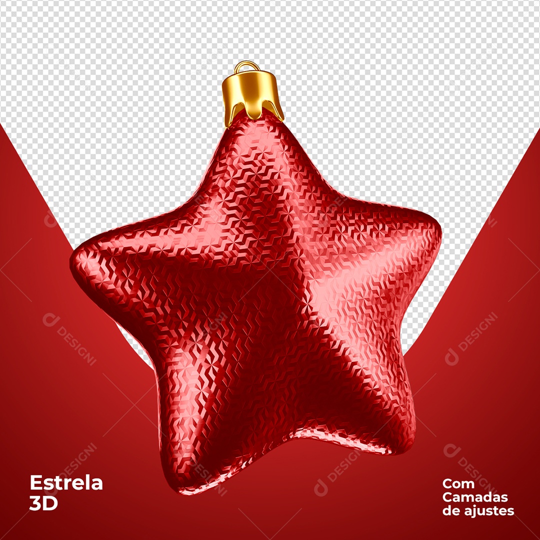 Estrela Vermelha Decoração de Natal Elemento 3D para Composição PSD