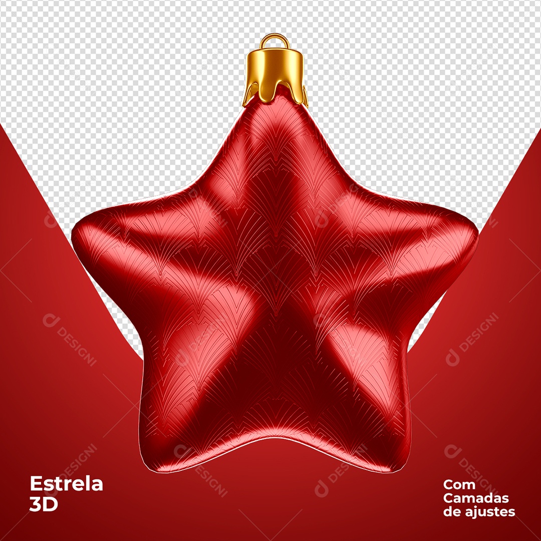 Estrela Vermelha Decoração de Natal Elemento 3D para Composição PSD