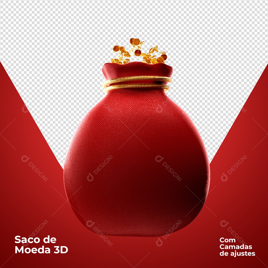 Saco de Moeda 3D Vermelho Elemento para Composição PSD