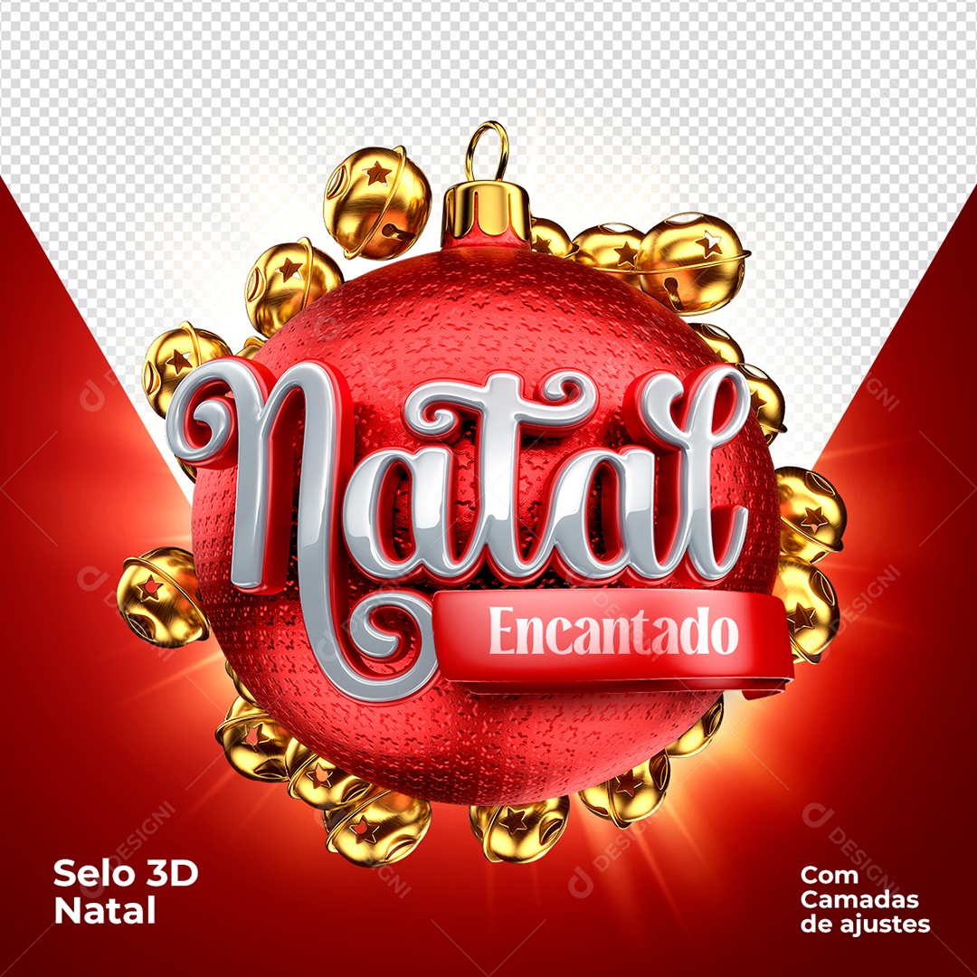 Natal Encantado Selo 3D para Composição PSD