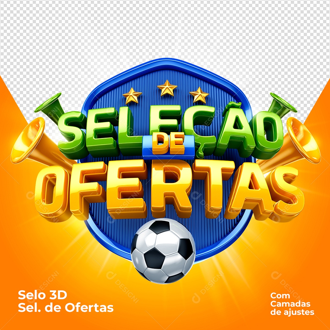 Seleção de Ofertas Selo 3D Azul Verde e Dourado para Composição PSD