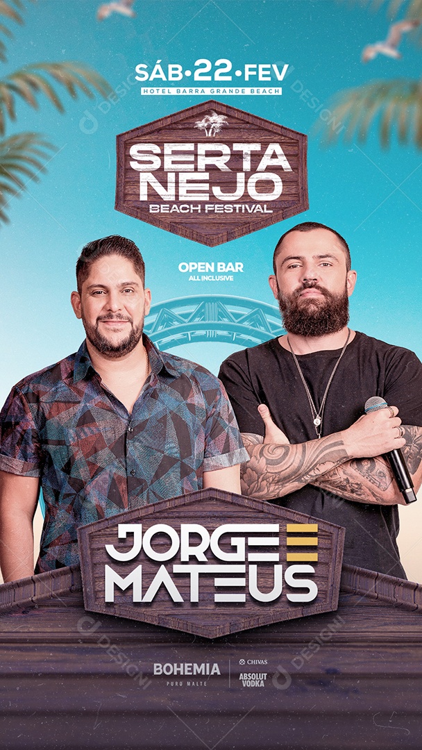 Flyer Sertanejo Beach Festival Jorge e Mateus Story Social Media PSD Editável