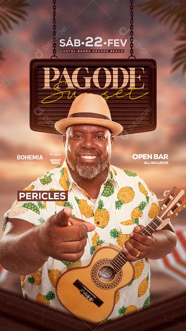 Flyer Show Pagode Sunset Pericles Story Social Media PSD Editável