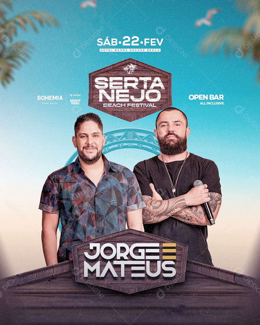 Flyer Sertanejo Beach Festival Jorge e Mateus Social Media PSD Editável