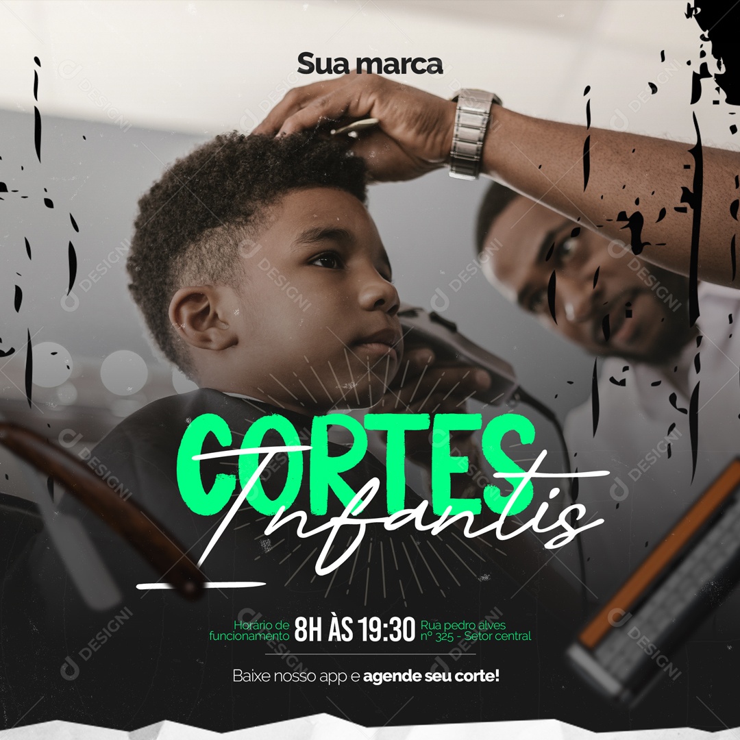 Corte Infantis Barbearia Social Media PSD Editável