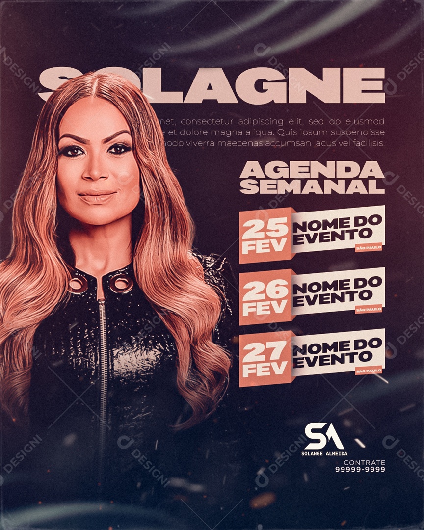 Flyer Solange Almeida Agenda Semanal Social Media PSD Editável