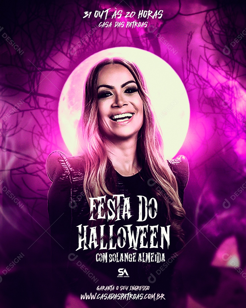 Flyer Festa do Halloween Com Solange Almeida Social Media PSD Editável