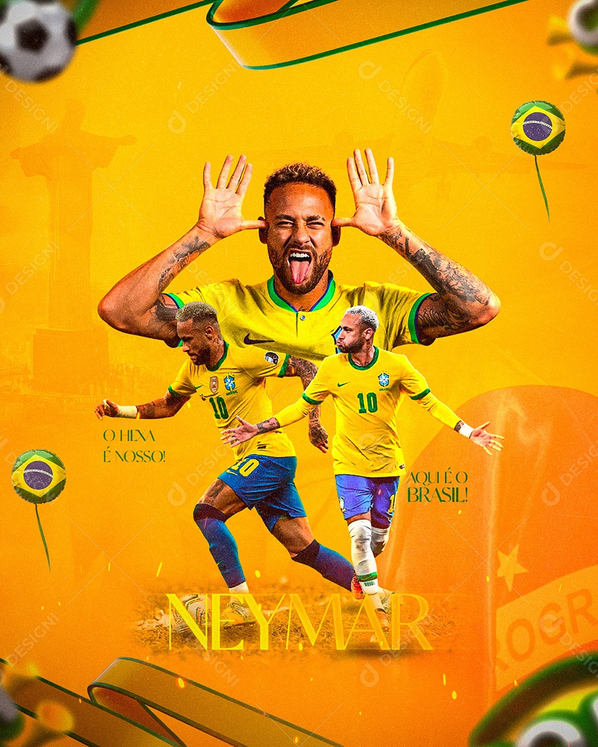 Flyer Jogador de Futebol Neymar Rumo Ao Hexa Social Media PSD Editável