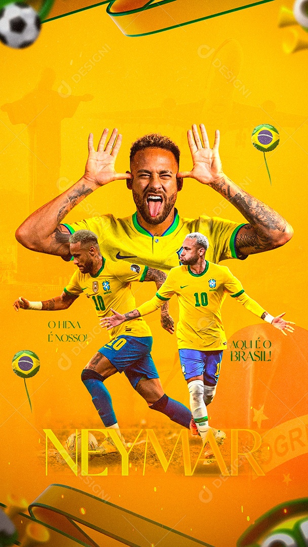 Flyer Jogador de Futebol Neymar Rumo Ao Hexa Story Social Media PSD Editável