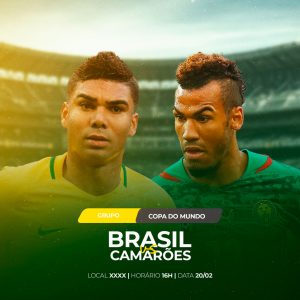 Brasil x Camarões Rumo ao Hexa Copa do Mundo Casemiro Social Media PSD Editável