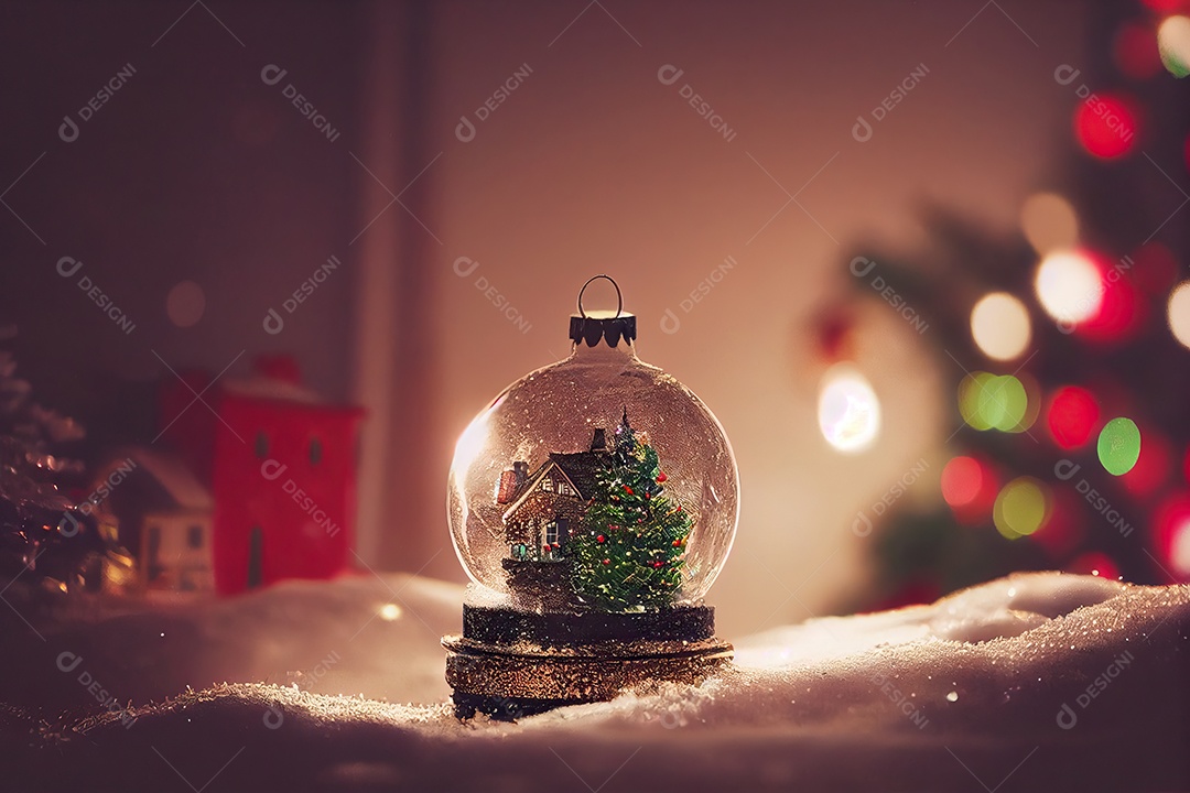Imagem da adorável casa de Natal dentro de um globo de neve