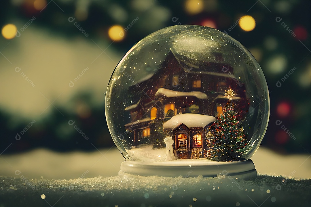 Imagem da adorável casa de Natal dentro de um globo de neve