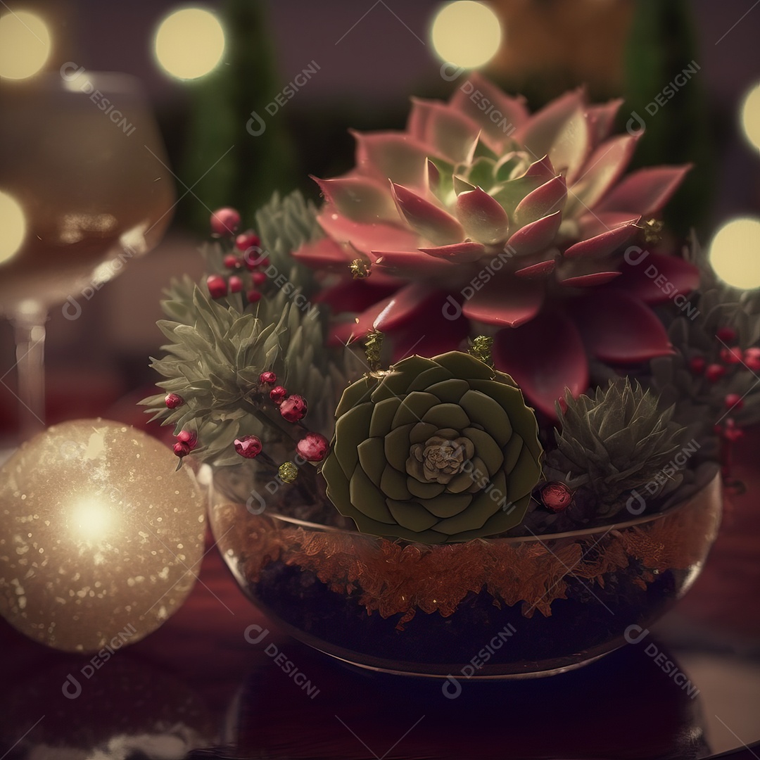 linda flor em uma mesa com enfeites de natal