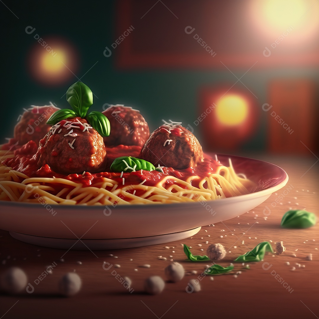 Imagem de delicioso espaguete com almôndegas e queijo