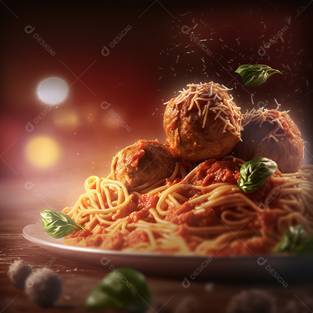 Imagem de delicioso espaguete com almôndegas e queijo