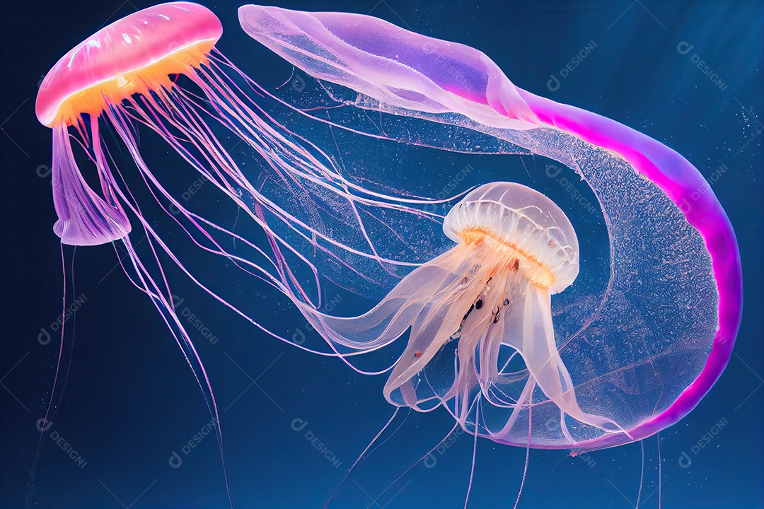 Imagem de uma bela água-viva iluminada no oceano