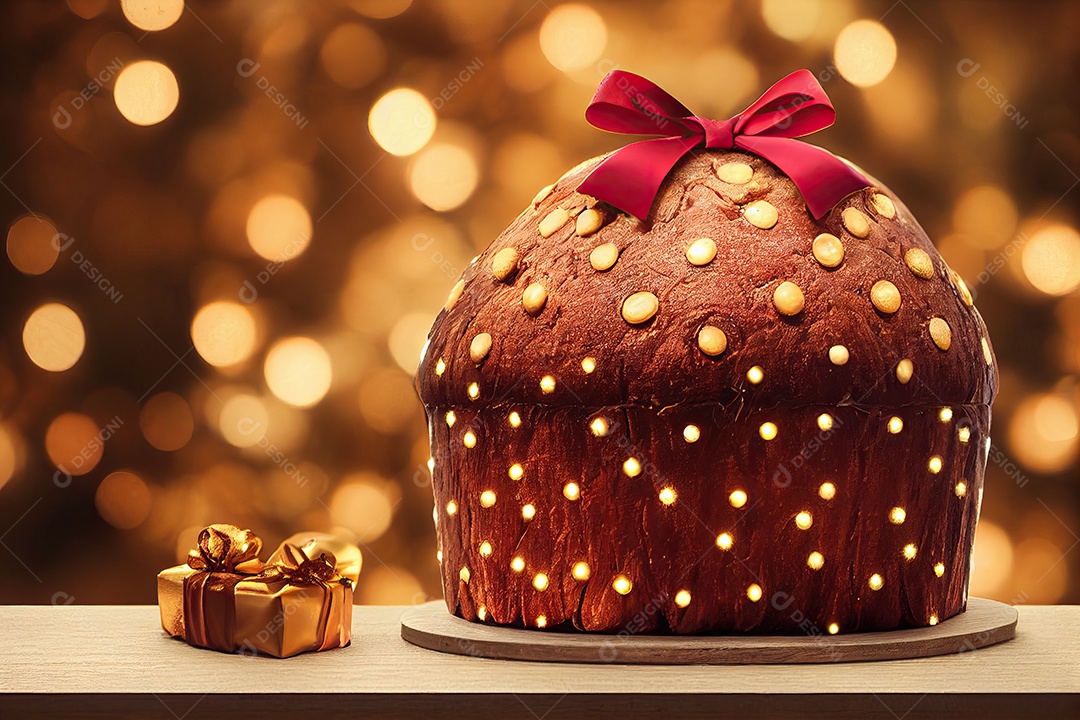 delicioso panetone decorado com enfeites de natal