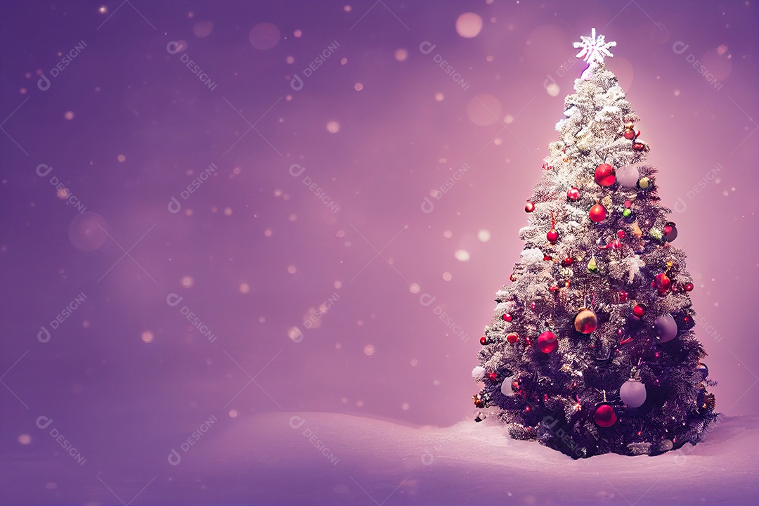 beautiful lit christmas tree in the snow