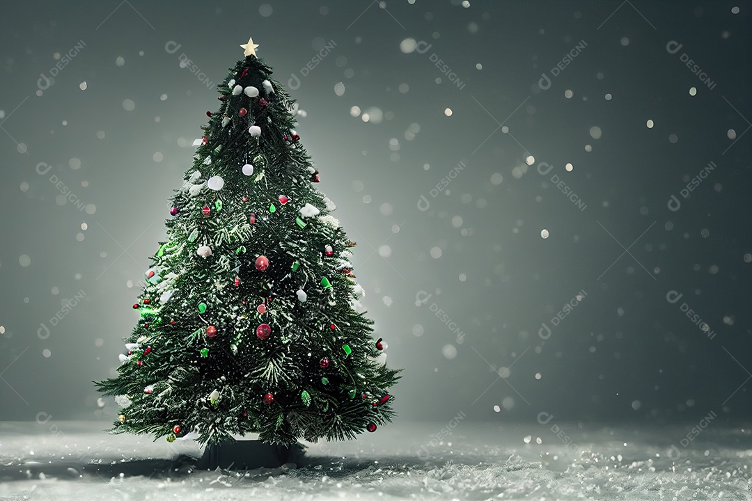 linda árvore de natal iluminada na neve