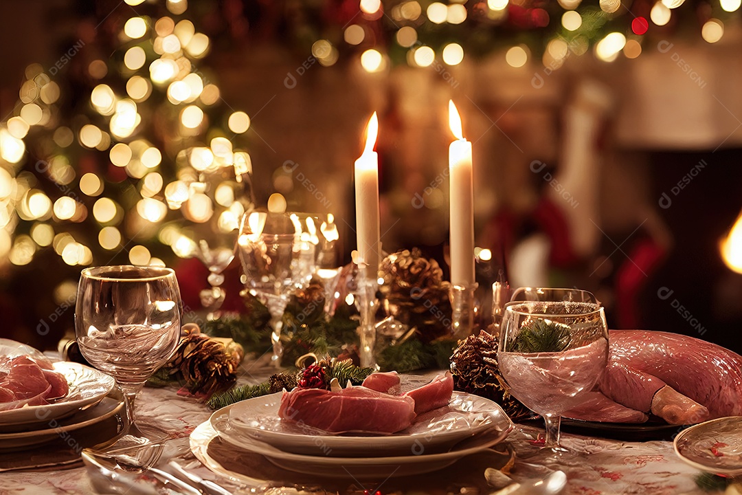 Linda mesa em uma noite, chique e com enfeites de natal