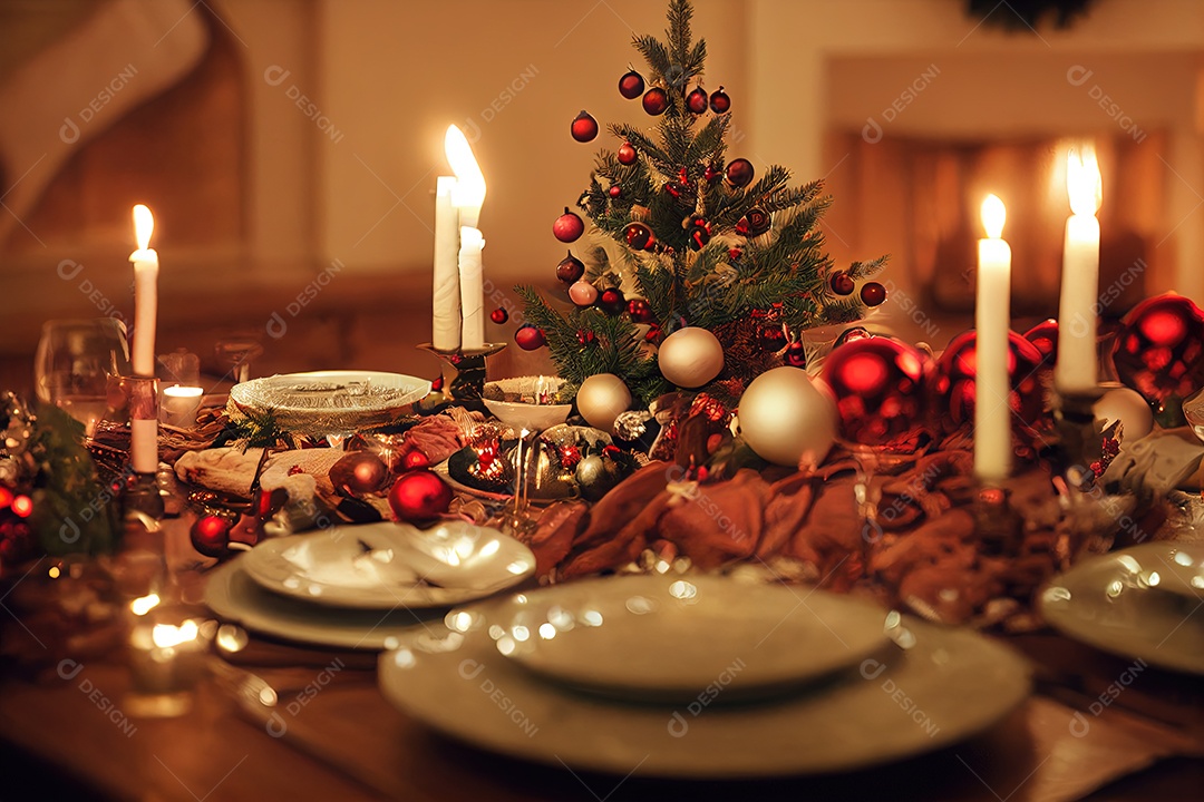 Linda mesa em uma noite, chique e com enfeites de natal
