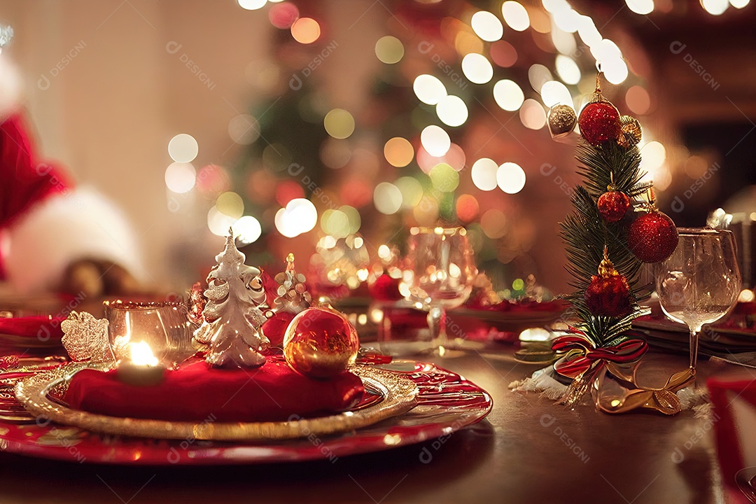 Linda mesa em uma noite, chique e com enfeites de natal